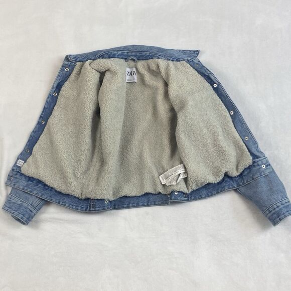 Zara Jean Jacket Youth Girls Small Blue Sherpa Lined Button Pockets Denim Casual - Picture 3 of 11